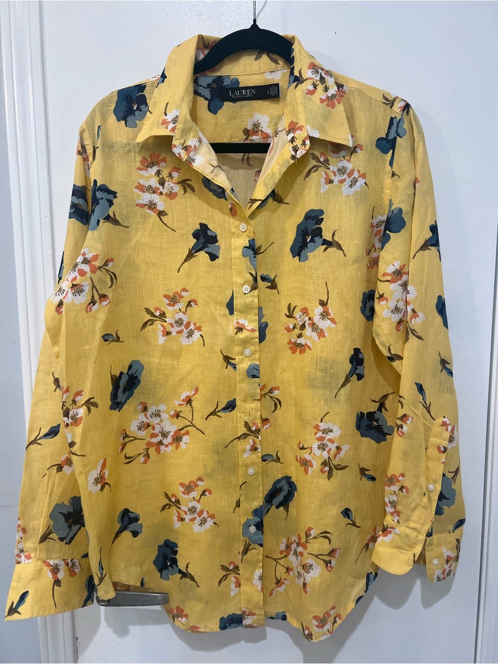 Lauren Ralph Lauren Yellow Floral Linen Button-Down Shirt